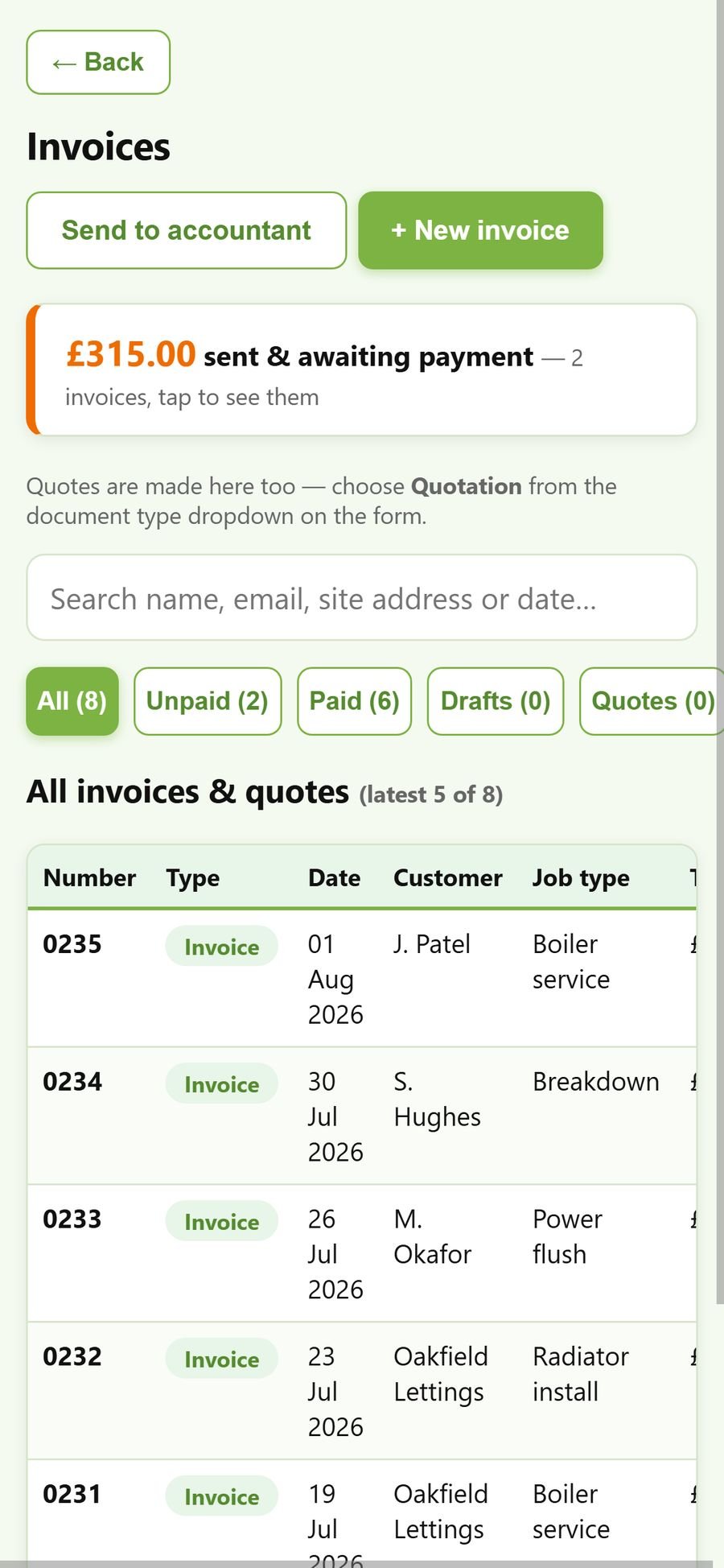 GASpilot invoices